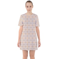 Portuguese Vibes - Brown and white geometric plaids Sixties Short Sleeve Mini Dress