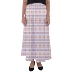 Portuguese Vibes - Brown and white geometric plaids Flared Maxi Skirt
