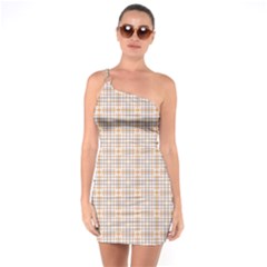 Portuguese Vibes - Brown and white geometric plaids One Soulder Bodycon Dress