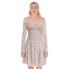 Portuguese Vibes - Brown and white geometric plaids Off Shoulder Skater Dress