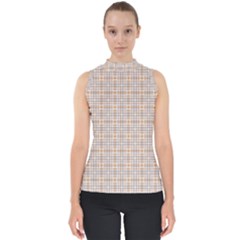 Portuguese Vibes - Brown and white geometric plaids Mock Neck Shell Top