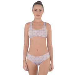Portuguese Vibes - Brown and white geometric plaids Criss Cross Bikini Set
