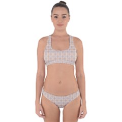 Portuguese Vibes - Brown and white geometric plaids Cross Back Hipster Bikini Set