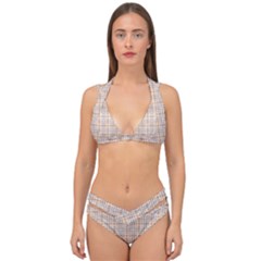 Portuguese Vibes - Brown and white geometric plaids Double Strap Halter Bikini Set