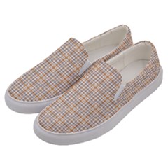 Portuguese Vibes - Brown and white geometric plaids Men s Canvas Slip Ons