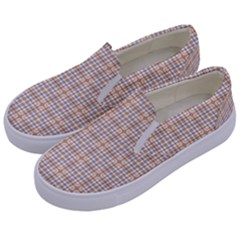 Portuguese Vibes - Brown and white geometric plaids Kids  Canvas Slip Ons