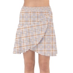 Portuguese Vibes - Brown and white geometric plaids Wrap Front Skirt