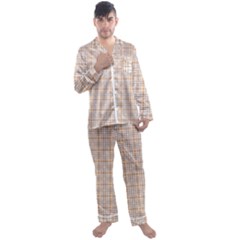 Portuguese Vibes - Brown and white geometric plaids Men s Long Sleeve Satin Pajamas Set