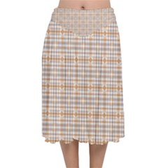 Portuguese Vibes - Brown and white geometric plaids Velvet Flared Midi Skirt