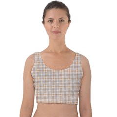 Portuguese Vibes - Brown and white geometric plaids Velvet Crop Top