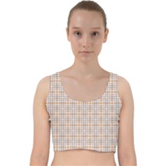 Portuguese Vibes - Brown And White Geometric Plaids Velvet Racer Back Crop Top by ConteMonfrey