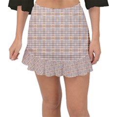 Portuguese Vibes - Brown and white geometric plaids Fishtail Mini Chiffon Skirt