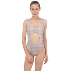 Portuguese Vibes - Brown and white geometric plaids Center Cut Out Swimsuit