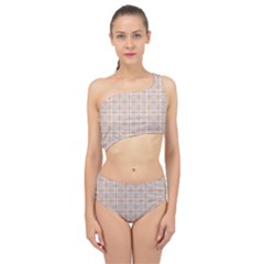 Portuguese Vibes - Brown and white geometric plaids Spliced Up Two Piece Swimsuit
