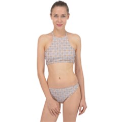 Portuguese Vibes - Brown and white geometric plaids Racer Front Bikini Set