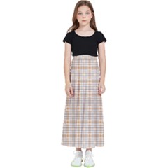 Portuguese Vibes - Brown and white geometric plaids Kids  Flared Maxi Skirt