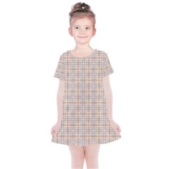 Portuguese Vibes - Brown and white geometric plaids Kids  Simple Cotton Dress