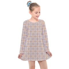 Portuguese Vibes - Brown and white geometric plaids Kids  Long Sleeve Dress