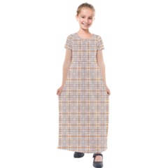 Portuguese Vibes - Brown and white geometric plaids Kids  Short Sleeve Maxi Dress