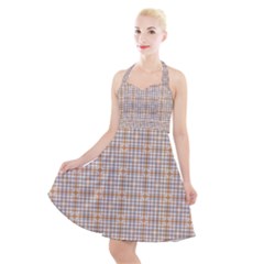 Portuguese Vibes - Brown and white geometric plaids Halter Party Swing Dress 
