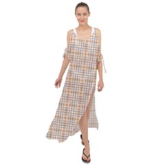 Portuguese Vibes - Brown and white geometric plaids Maxi Chiffon Cover Up Dress