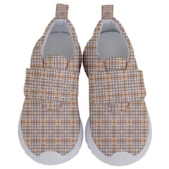 Portuguese Vibes - Brown and white geometric plaids Kids  Velcro No Lace Shoes