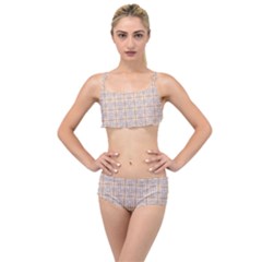 Portuguese Vibes - Brown and white geometric plaids Layered Top Bikini Set