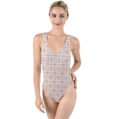 Portuguese Vibes - Brown and white geometric plaids High Leg Strappy Swimsuit