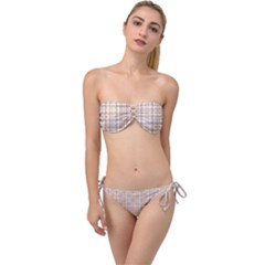 Portuguese Vibes - Brown and white geometric plaids Twist Bandeau Bikini Set