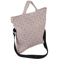 Portuguese Vibes - Brown And White Geometric Plaids Fold Over Handle Tote Bag by ConteMonfrey