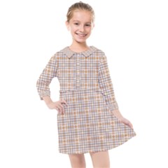 Portuguese Vibes - Brown and white geometric plaids Kids  Quarter Sleeve Shirt Dress