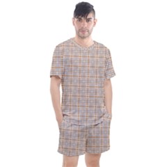 Portuguese Vibes - Brown and white geometric plaids Men s Mesh Tee and Shorts Set
