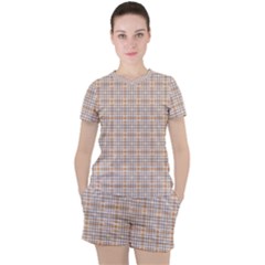 Portuguese Vibes - Brown and white geometric plaids Women s Tee and Shorts Set