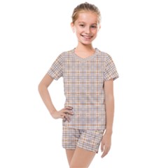 Portuguese Vibes - Brown and white geometric plaids Kids  Mesh Tee and Shorts Set