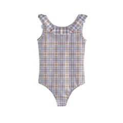 Portuguese Vibes - Brown and white geometric plaids Kids  Frill Swimsuit