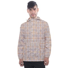 Portuguese Vibes - Brown and white geometric plaids Men s Front Pocket Pullover Windbreaker
