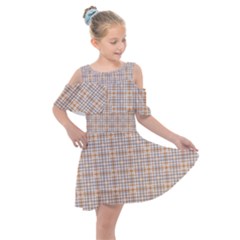 Portuguese Vibes - Brown and white geometric plaids Kids  Shoulder Cutout Chiffon Dress