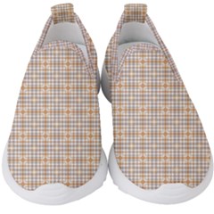 Portuguese Vibes - Brown and white geometric plaids Kids  Slip On Sneakers