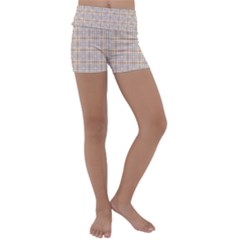 Portuguese Vibes - Brown and white geometric plaids Kids  Lightweight Velour Yoga Shorts