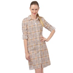 Portuguese Vibes - Brown And White Geometric Plaids Long Sleeve Mini Shirt Dress by ConteMonfrey