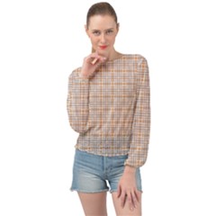Portuguese Vibes - Brown and white geometric plaids Banded Bottom Chiffon Top