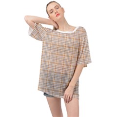 Portuguese Vibes - Brown And White Geometric Plaids Oversized Chiffon Top