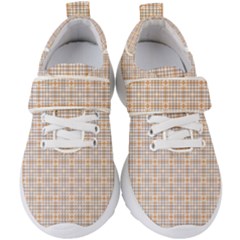 Portuguese Vibes - Brown and white geometric plaids Kids  Velcro Strap Shoes