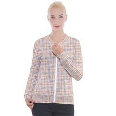 Portuguese Vibes - Brown and white geometric plaids Casual Zip Up Jacket