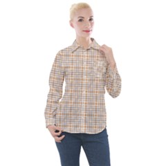 Portuguese Vibes - Brown and white geometric plaids Women s Long Sleeve Pocket Shirt