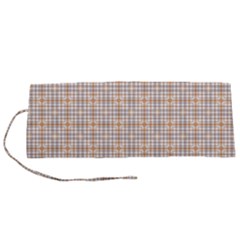Portuguese Vibes - Brown and white geometric plaids Roll Up Canvas Pencil Holder (S)