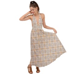 Portuguese Vibes - Brown and white geometric plaids Backless Maxi Beach Dress