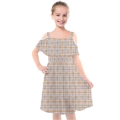 Portuguese Vibes - Brown and white geometric plaids Kids  Cut Out Shoulders Chiffon Dress