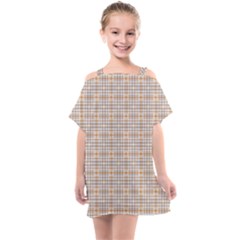 Portuguese Vibes - Brown and white geometric plaids Kids  One Piece Chiffon Dress