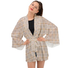 Portuguese Vibes - Brown and white geometric plaids Long Sleeve Kimono